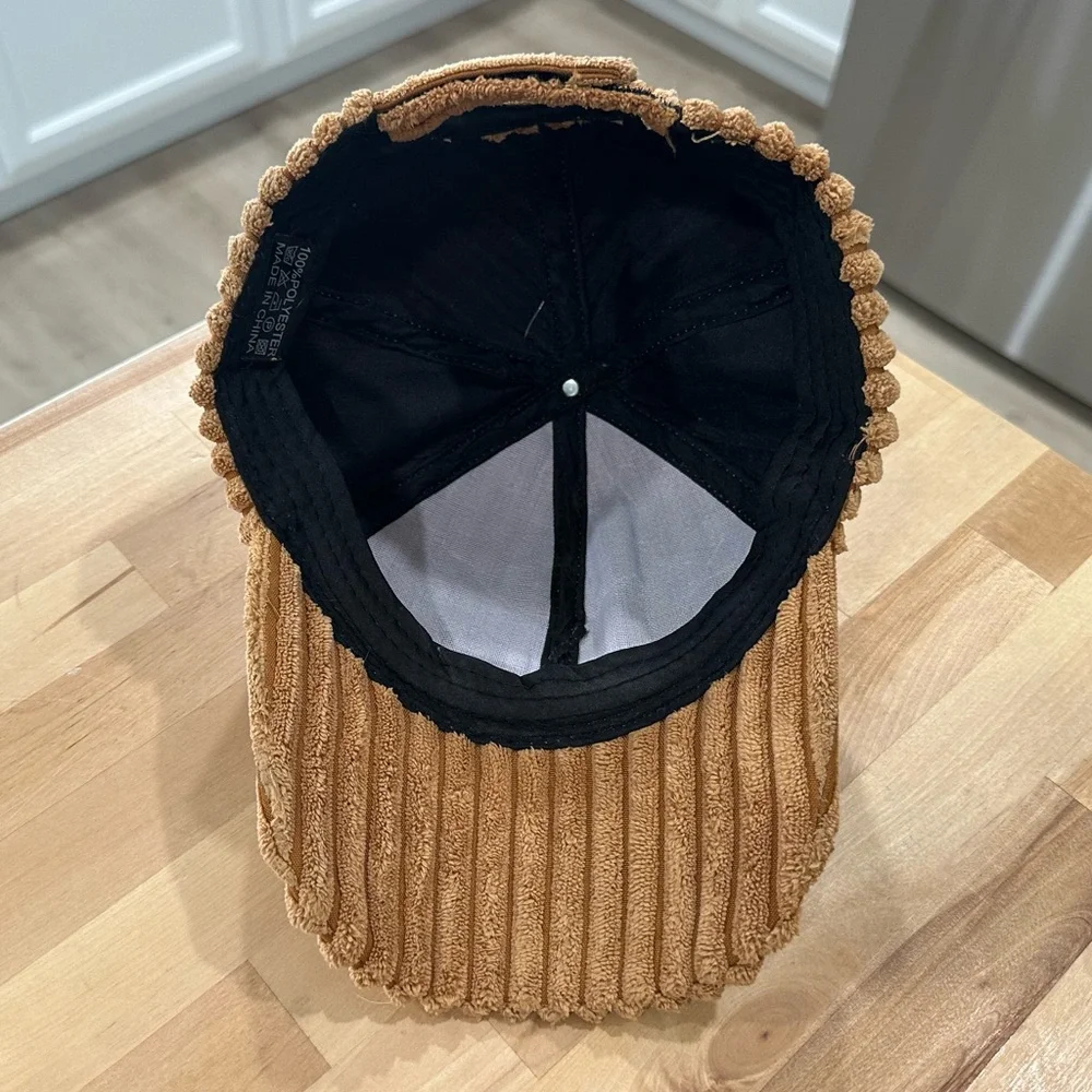 New! Brown Plush Corduroy Baseball Cap Adjustable Velcro Strap Back in Tan - Picture 7 of 12